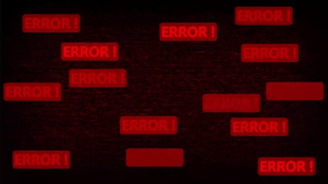 Glitchy red error message background, with flickering digital, text and system, failure warning