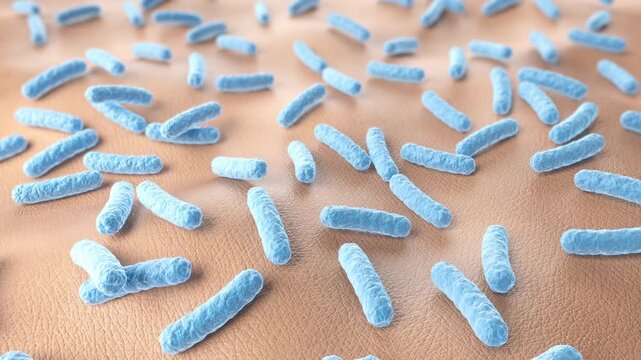 The skin microbiome, which includes bacteria and fungi on human skin 3D animation.