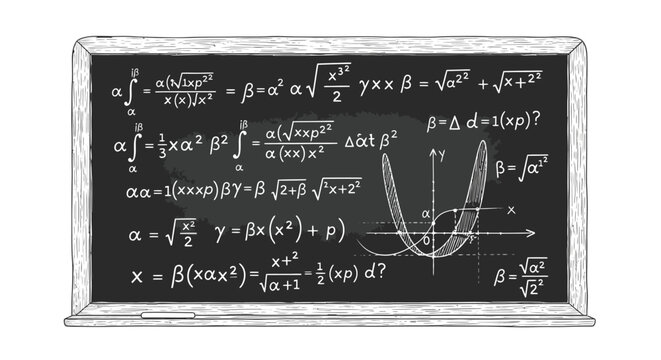 Mathematical equations on blackboard surface 1.