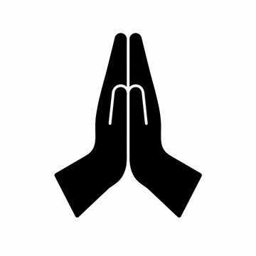 Prayer Hands Gesture Silhouette Icon Isolated on White Background