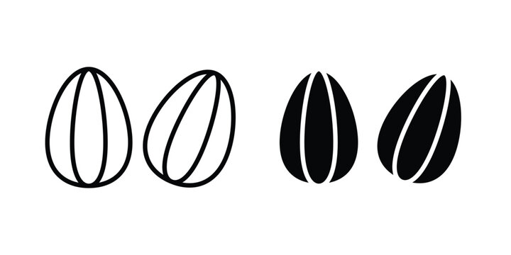 Almond icon stroke and solid black editable vectors