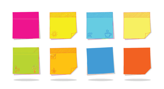 Colorful sticky notes paper squares.