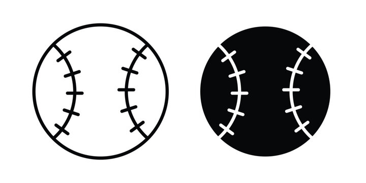 Baseball icon stroke and solid black editable vectors