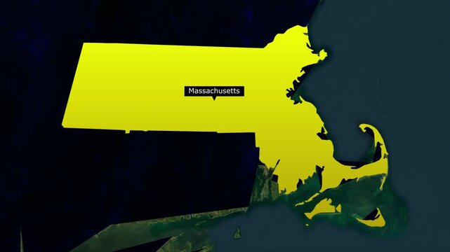Animated Yellow Highlighted Map of Massachusetts State USA on Dark Background