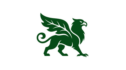 Fototapeta premium Green griffin silhouette mythical beast logo on white background.