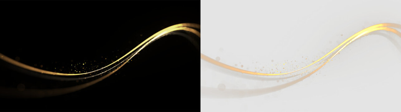 Elegant golden wave with sparkles isolated on transparent background, for design projects and creative works, light effect PNG transparent