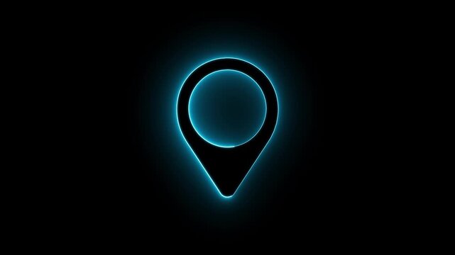 GPS Location Icon with Neon Glow, Digital Navigation and Geolocation Symbol on Black Background, Route Tracking, Mapping Technology and Location Services Concept