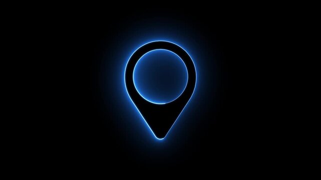 GPS Location Icon with Neon Glow, Digital Navigation and Geolocation Symbol on Black Background, Route Tracking, Mapping Technology and Location Services Concept