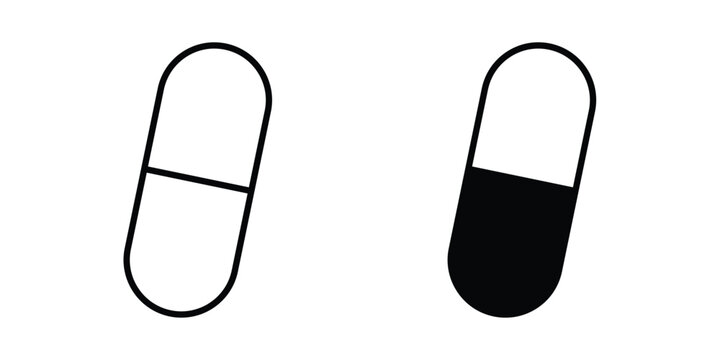 Capsule icon stroke and solid black editable vectors