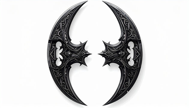 Ornate Black Crescent Blades with Intricate Patterns