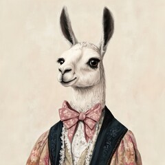 Naklejka premium Llama costumes wearing victorian fashion outfit animal human illustration.