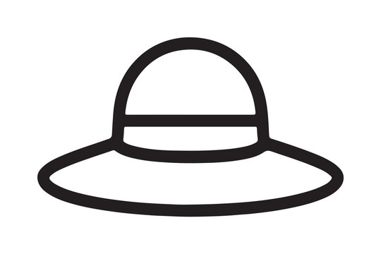 Simple line art illustration of a classic bucket hat with wide brim and indented crown