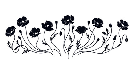 Poppy Flower Silhouette Border Design © monochrome art