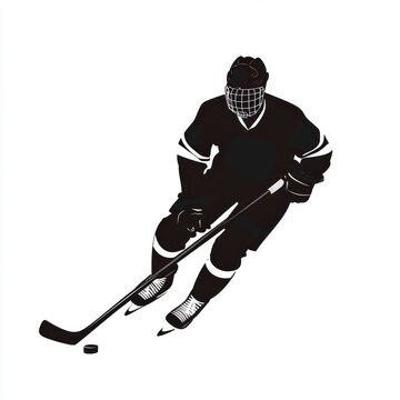 Silhouette of lce hockey player sports black white.