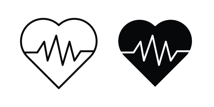 Heartbeat icon stroke and solid black editable vectors