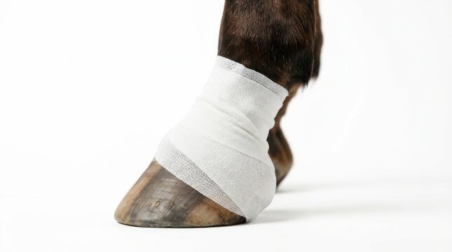 Horse Hoof with White Bandage on White Background