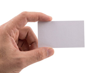 Obraz premium Hand holding blank card on transparent background