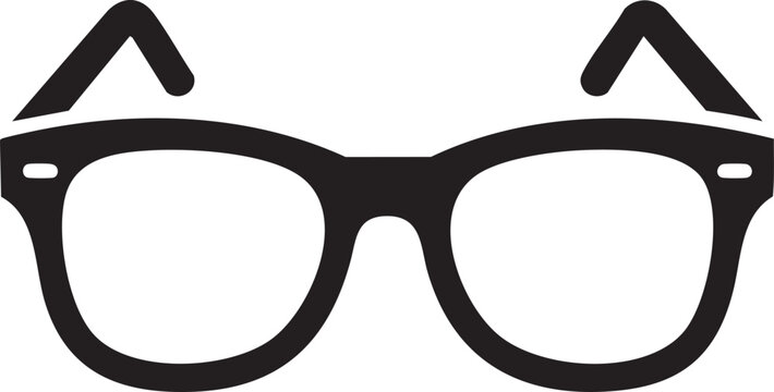 A pair of black glasses with clear lenses sits on a neutral background