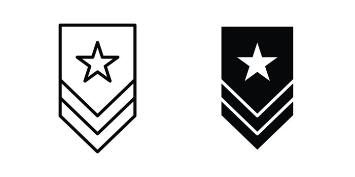 Military rank badge icon stroke and solid black editable vectors