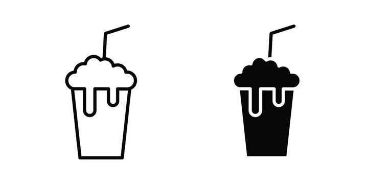 Milk shake icon stroke and solid black editable vectors
