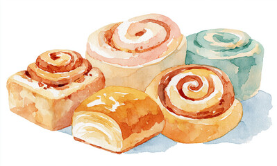 Fototapeta premium watercolor illustration of cinnamon rolls, warm cream