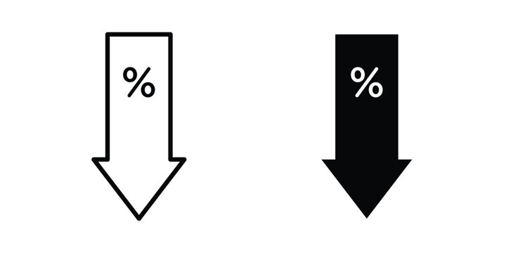 Percent down icon stroke and solid black editable vectors