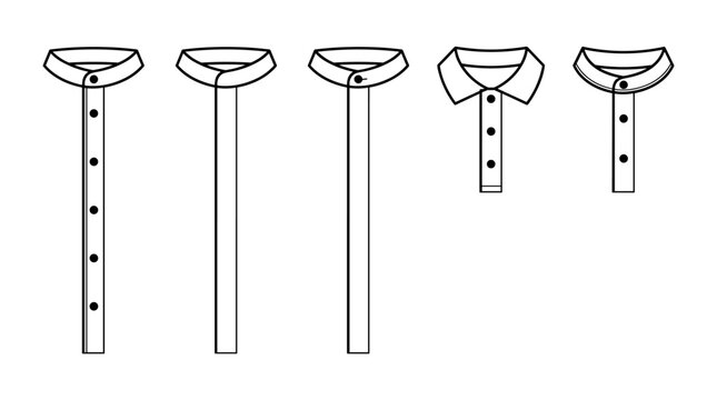 types of formal shirt plackets and collar openings flat sketch vector illustration technical cad drawing template
