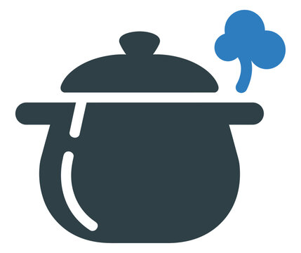 Vector of a pot with steam rising and a blue cloud