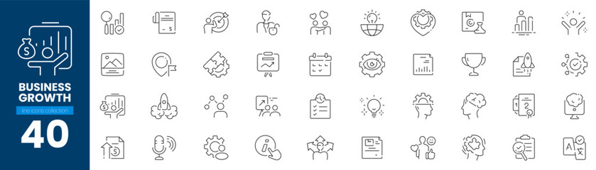Business growth line icons set featuring professional success and company development graphics. © Iconic Lines Lab