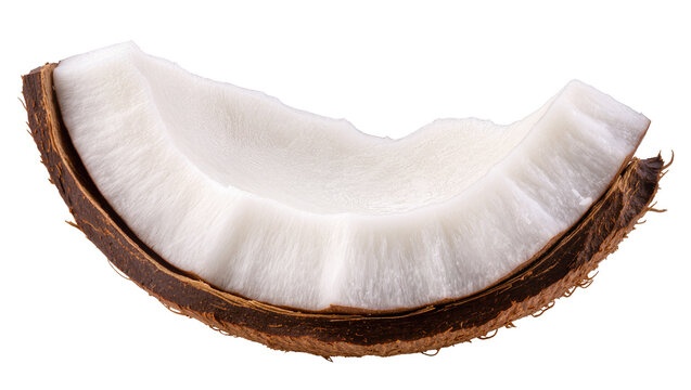 Coconut slice with white flesh and brown husk