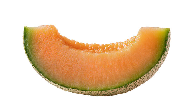 Cantaloupe melon slice with orange flesh and green rind