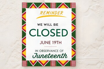 Juneteenth Closed Reminder, Closed June 19th Sign, We Will Be Closed Juneteenth, Juneteenth Holiday Notice, Business Closure Reminder