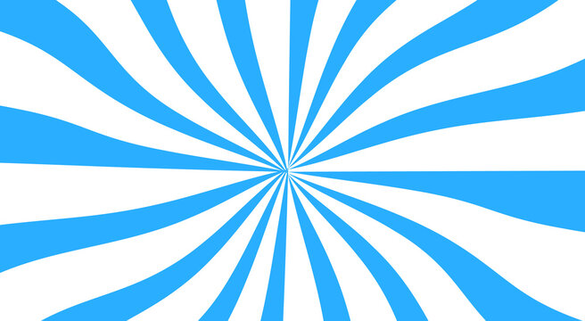 Hypnotic sky blue and white spiral sunburst background with wavy retro comic rays