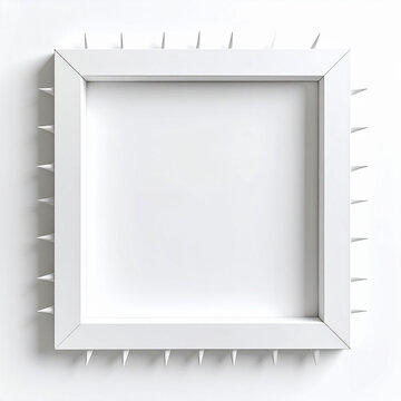 Square white frame with sharp spike details on white background