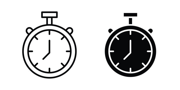 Stop watch icon stroke and solid black editable vectors