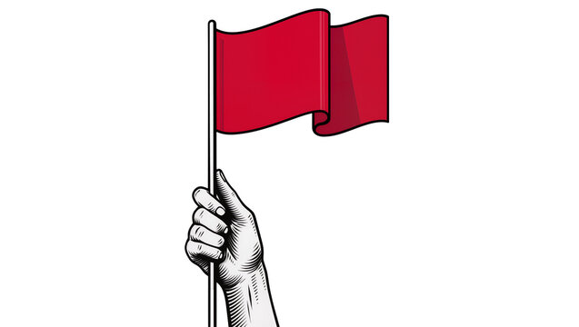 Hand holding red flag waving