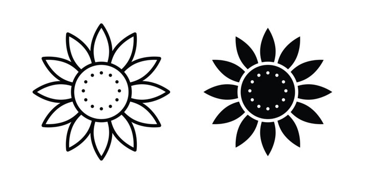 Sunflower icon stroke and solid black editable vectors