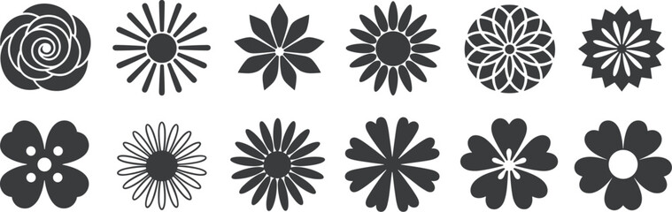 Obraz premium Collection of diverse stylized floral and geometric ornamental motifs in dark gray isolated graphic elements