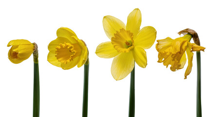 Fototapeta premium Yellow daffodils in different stages of bloom and wilting