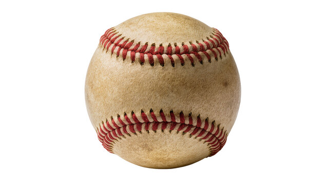 Leather baseball with red stitching, close-up view