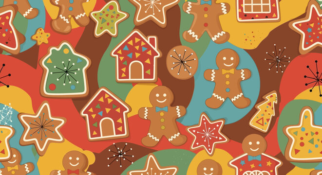 Christmas Gingerbread Cookies Pattern - Festive Holiday Baking Seamless Background