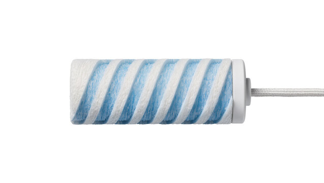 Roller brush with blue and white striped texture and cable