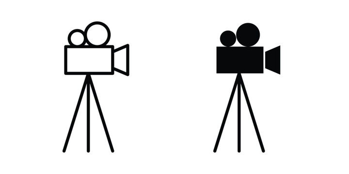 TV camera icon stroke and solid black editable vectors