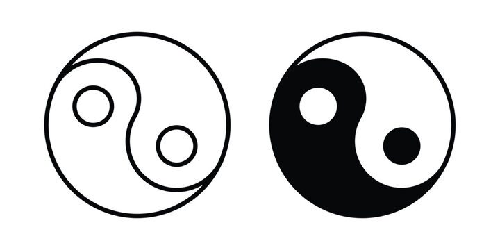 Yin yang icon stroke and solid black editable vectors
