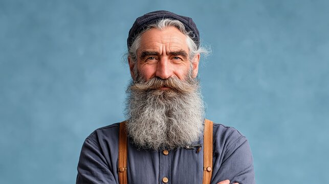 A portrait of an elderly man with a thick, grey beard; a striking backdrop for themes of wisdom, ageing and masculine style.