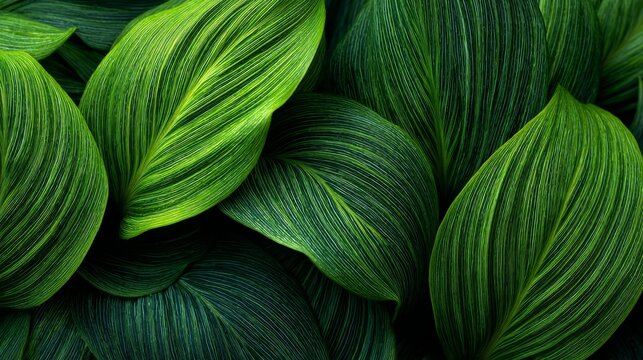 The mesmerising pattern of green striped leaves provides a soothing backdrop for content on botany, interior design or meditation.