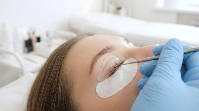 Eyelash lamination and lift procedure in modern beauty salon