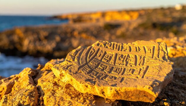 Sun-baked pottery shard bearing ancient Phoenician script uncovered in arid landscape