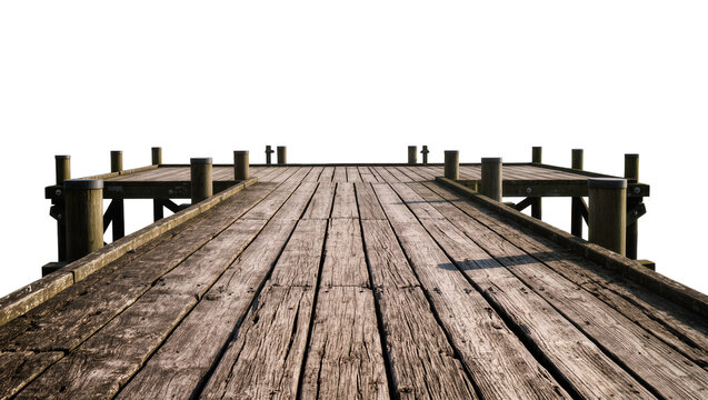 Weathered wooden pier with bollards and railings