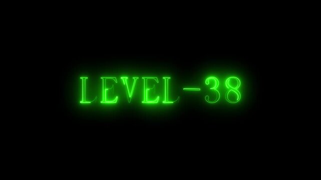 Level 38 neon text sign in bright green glowing style thirty eight gaming
